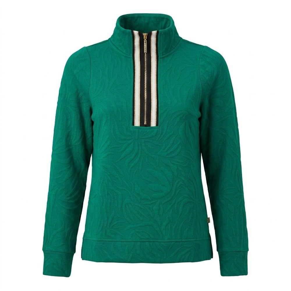 NEW Mary Square SMALL Lula‎ Top Green Quarter Zip Jacquard Textured Pullover
